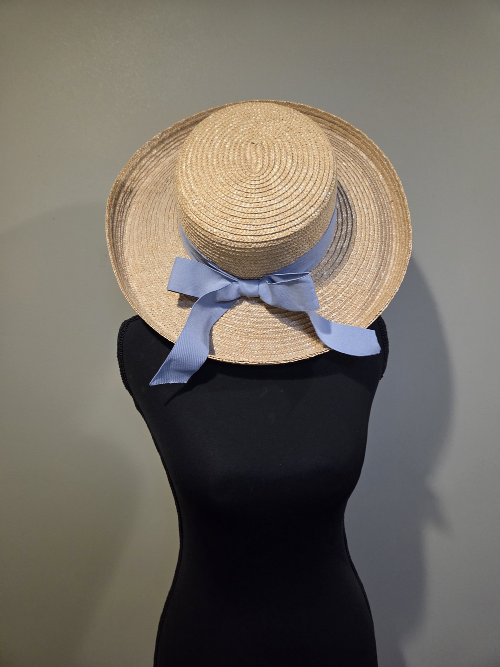April Cornell Straw Boater Hat with Light Blue Band